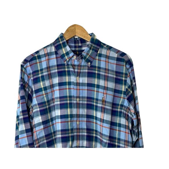 Ralph Lauren Blue Plaid Classic Fit Long Sleeve Button Up Shirt Men's Medium - Picture 5 of 8